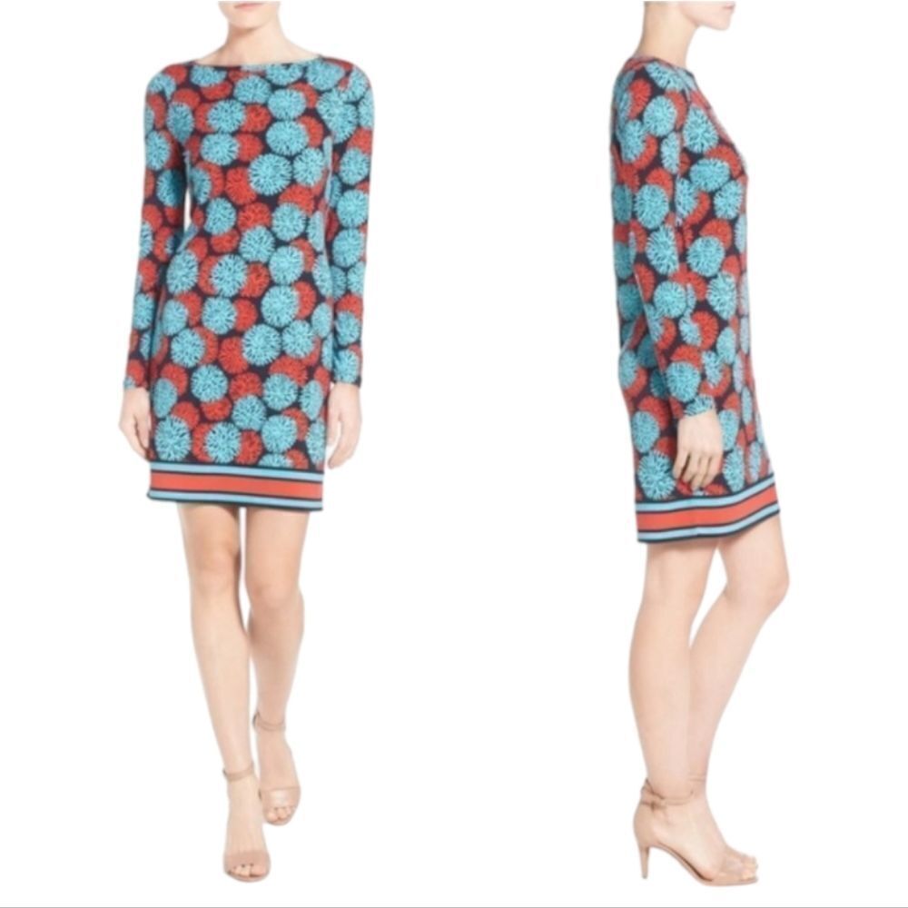 MICHAEL Michael Kors Red and Turquoise Floral Long-Sleeve Shift Dress